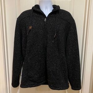 Free Country Men's Osprey Gray Black Knit Hoodie Jacket Fleece‎ Lined- XL